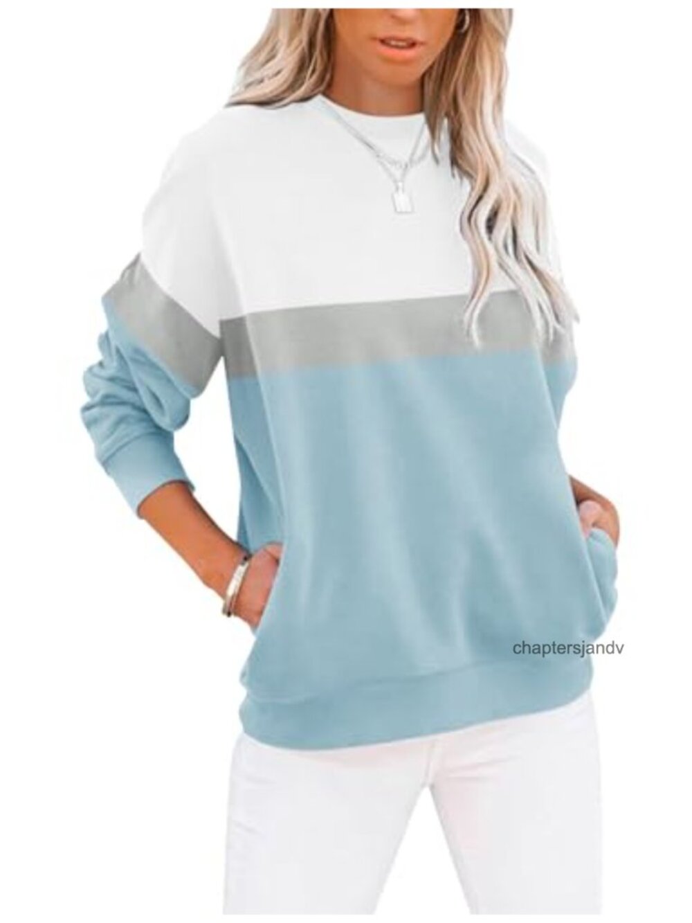 Women's Casual Crewneck Sweatshirt Loose Fit with Pockets Long Sleeve